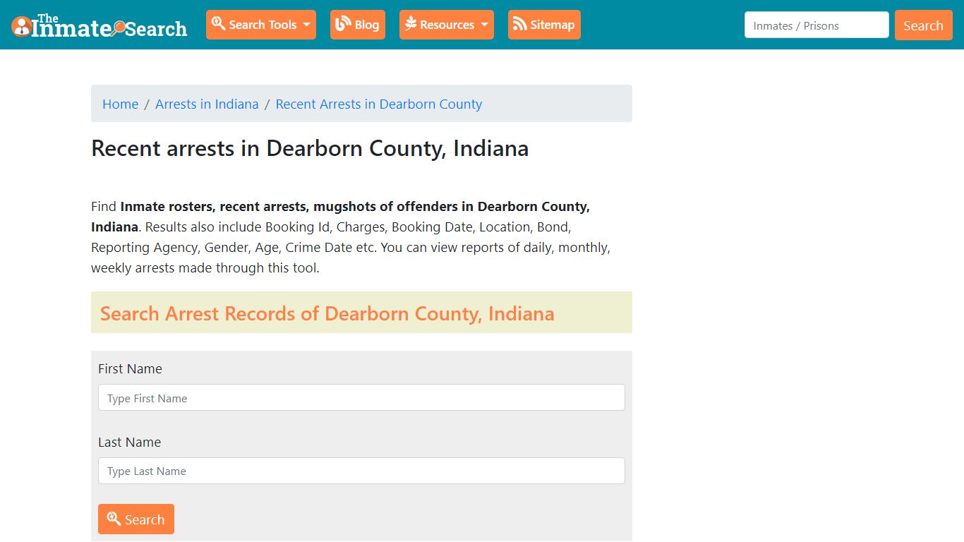 Recent arrests in Dearborn County, Indiana - The Inmate Search